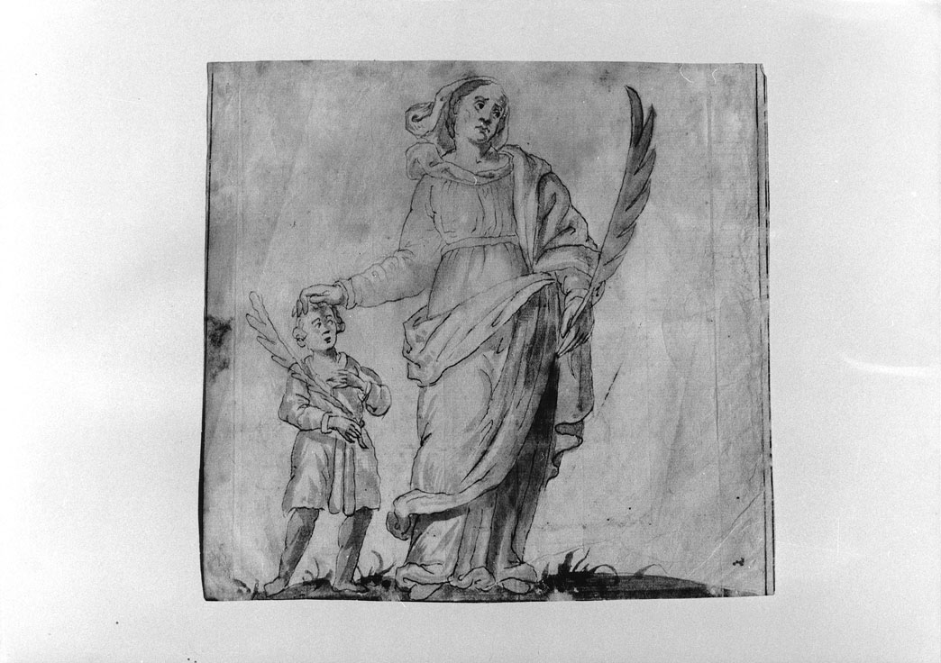 Santa martire e fanciullo (disegno) - ambito marchigiano (sec. XVIII)