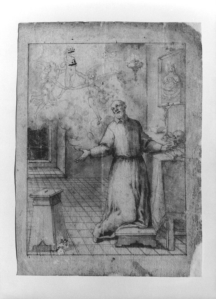 visione di San Filippo Neri (disegno) di Guerrieri Giovanni Francesco (sec. XVII)