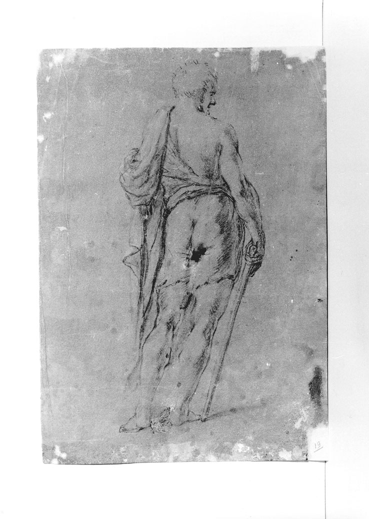 figura virile di spalle (disegno) - ambito marchigiano (prima metà sec. XIX)
