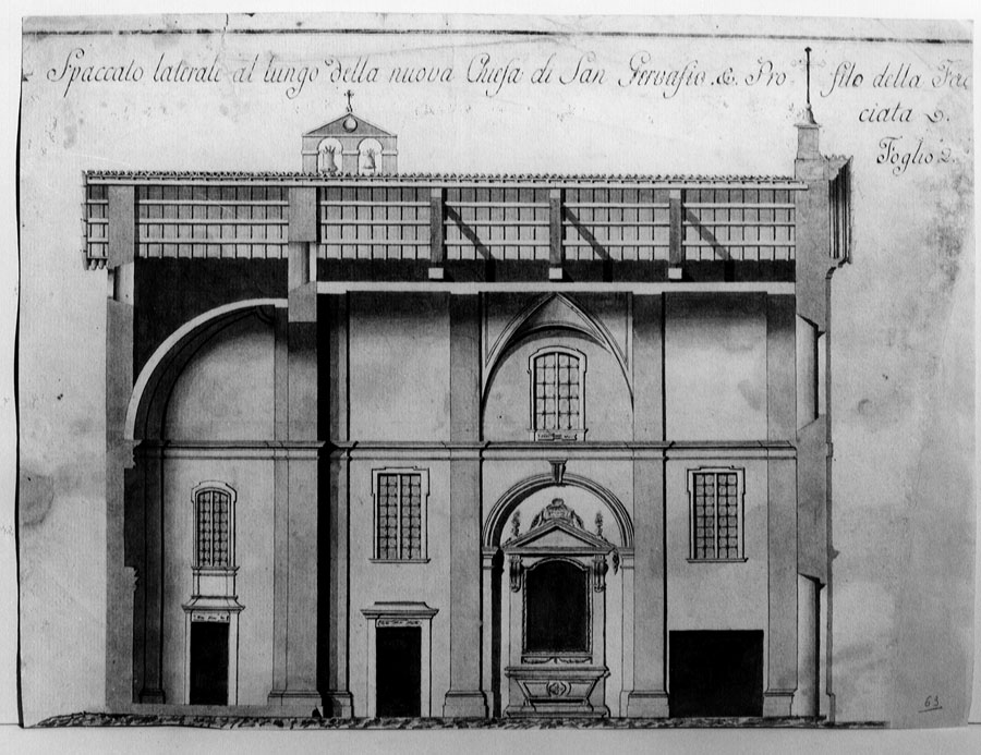 sezione longitudinale della Chiesa di San Gervasio (disegno) di Paclimi Luigi (sec. XIX)