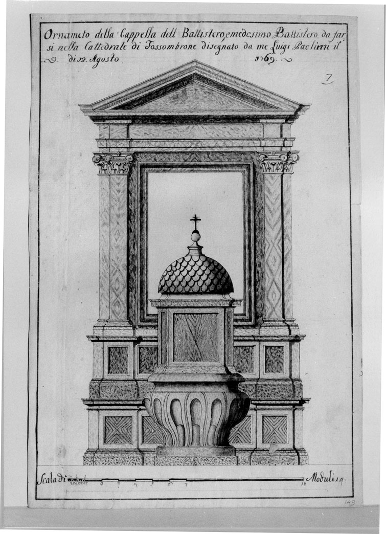 fonte battesimale (disegno) di Paclimi Luigi (sec. XVIII)