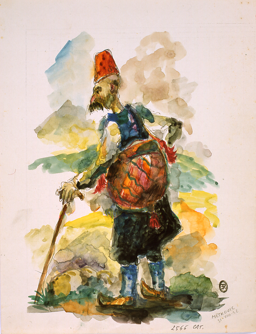Vecchio in costume, vecchio in costume (disegno) di Ercolani Ernesto (sec. XX)