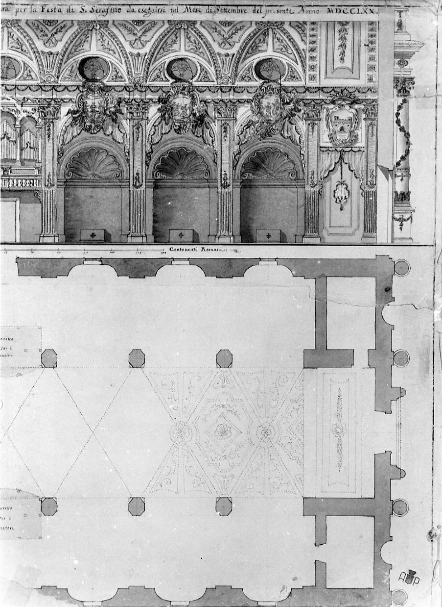 progetto di apparato per la festa di San Serafino (disegno) di Giosafatti Lazzaro (sec. XVIII)