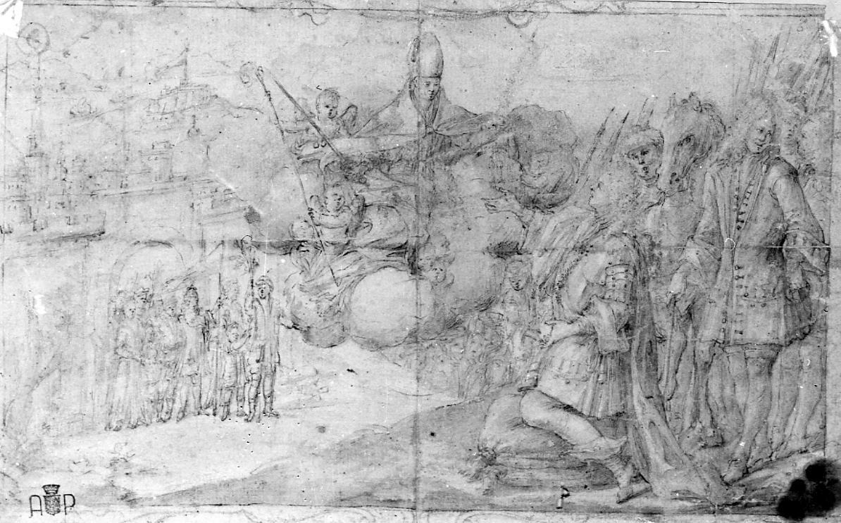 Sant'Emidio salva la città di Ascoli (disegno) di Mariani Giovanni Maria (attribuito) (seconda metà sec. XVII)