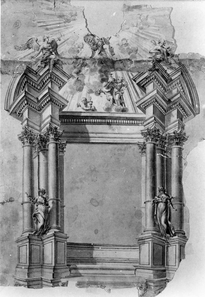 altare della Madonna del Rosario; altare; cartiglio (disegno) di Giosafatti Giuseppe (sec. XVIII)