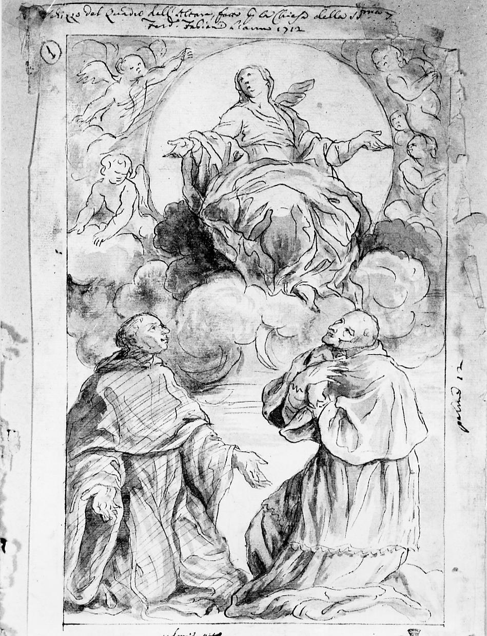 Madonna in gloria con San Carlo Borromeo e un Santo monaco (disegno) di Fabiani Ferdinando (sec. XVIII)