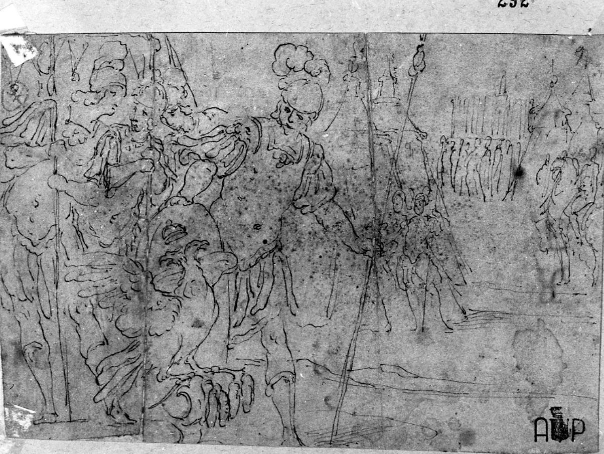 scena di accampamento romano (disegno) di Fabiani Ferdinando (secc. XVII/ XVIII)