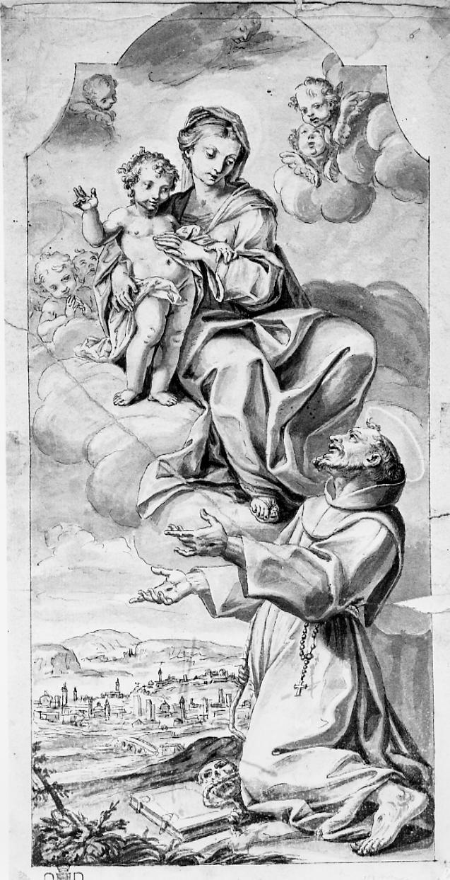 apparizione della Madonna con Bambino a San Francesco d'Assisi (disegno) di Miniera Biagio (sec. XVIII)