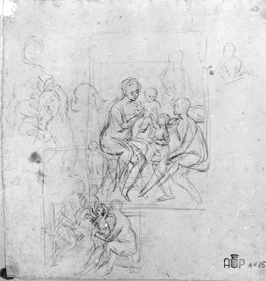 studi per Madonna con Bambino, Sant'Anna e San Giovannino (disegno) di Monti Nicola Antonio (sec. XVIII)