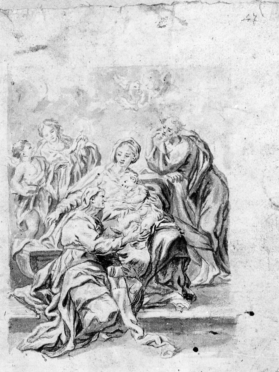 Madonna con Bambino con San Giuseppe e Sant'Anna (disegno) di Monti Nicola Antonio (sec. XVIII)