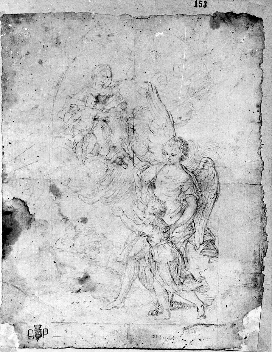 apparizione della Madonna con Bambino a Tobiolo con l'angelo (disegno) di Monti Nicola Antonio (sec. XVIII)