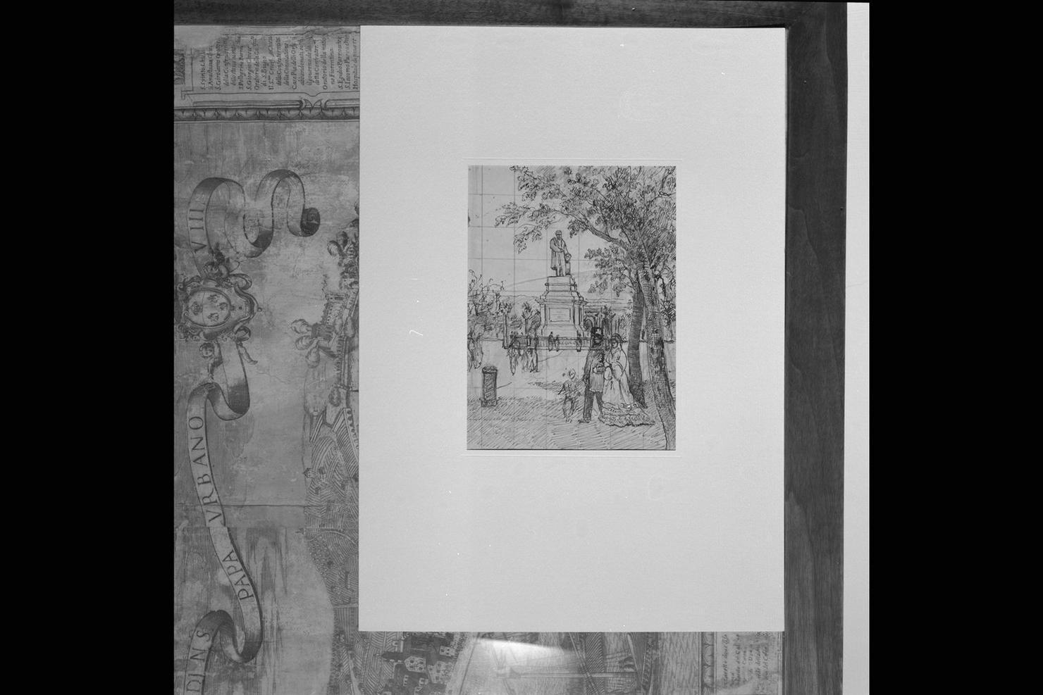 Ancona: Piazza Cavour nell'Ottocento, veduta di Ancona (disegno) di Boni Carlo Filippo (sec. XIX)