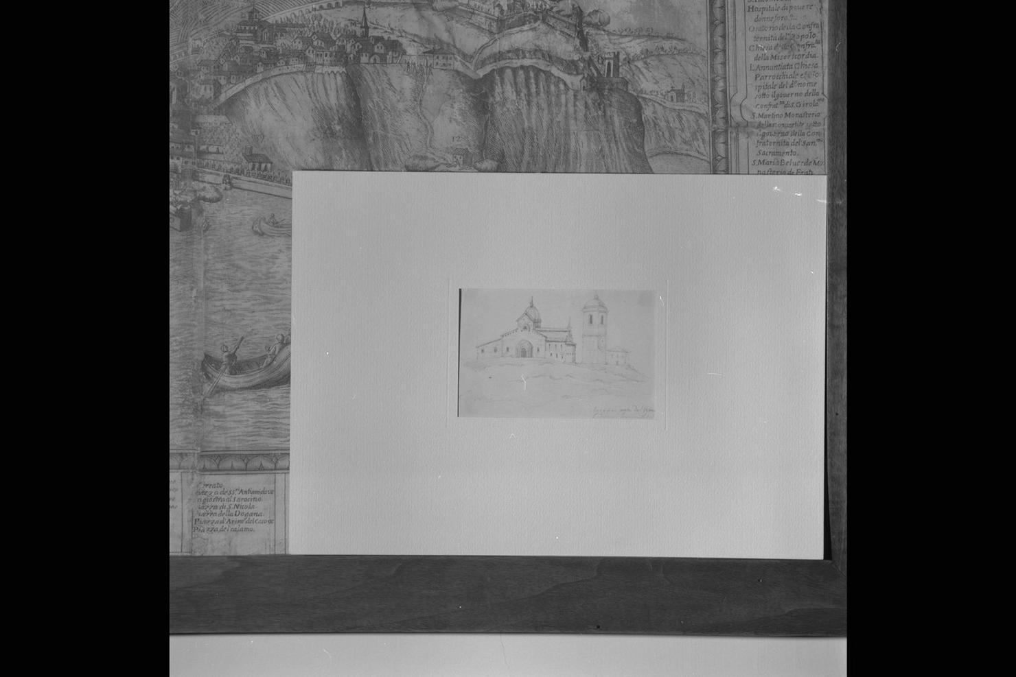 Ancona: S.Ciriaco vista dal vapore, veduta di Ancona (disegno) di Boni Carlo Filippo (sec. XIX)