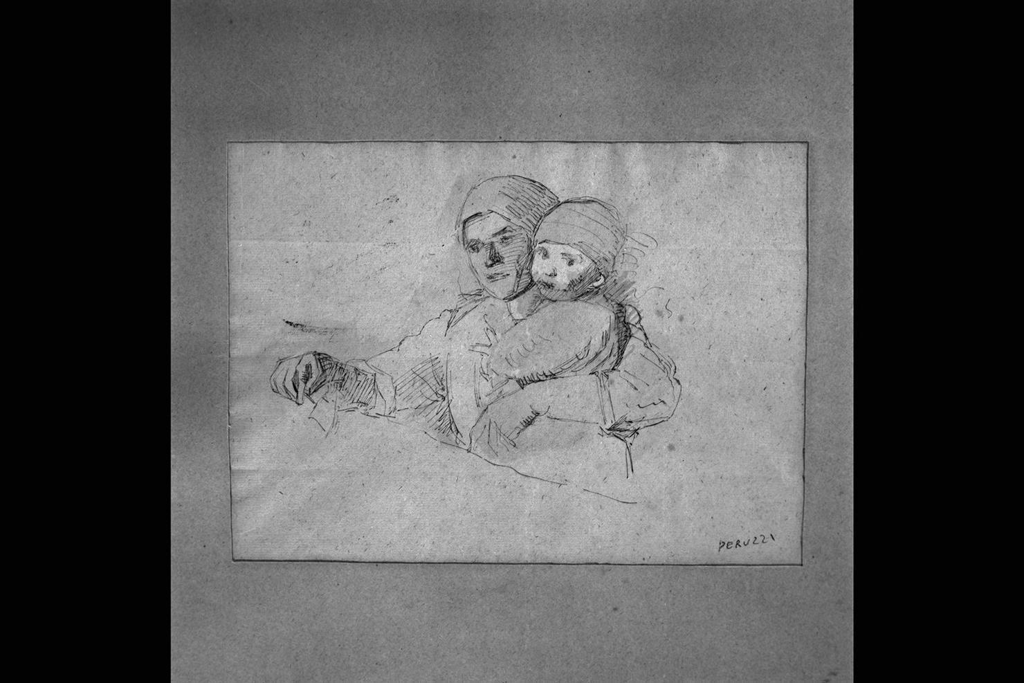figura femminile con bambino in braccio (disegno) di Peruzzi Cesare (sec. XX)