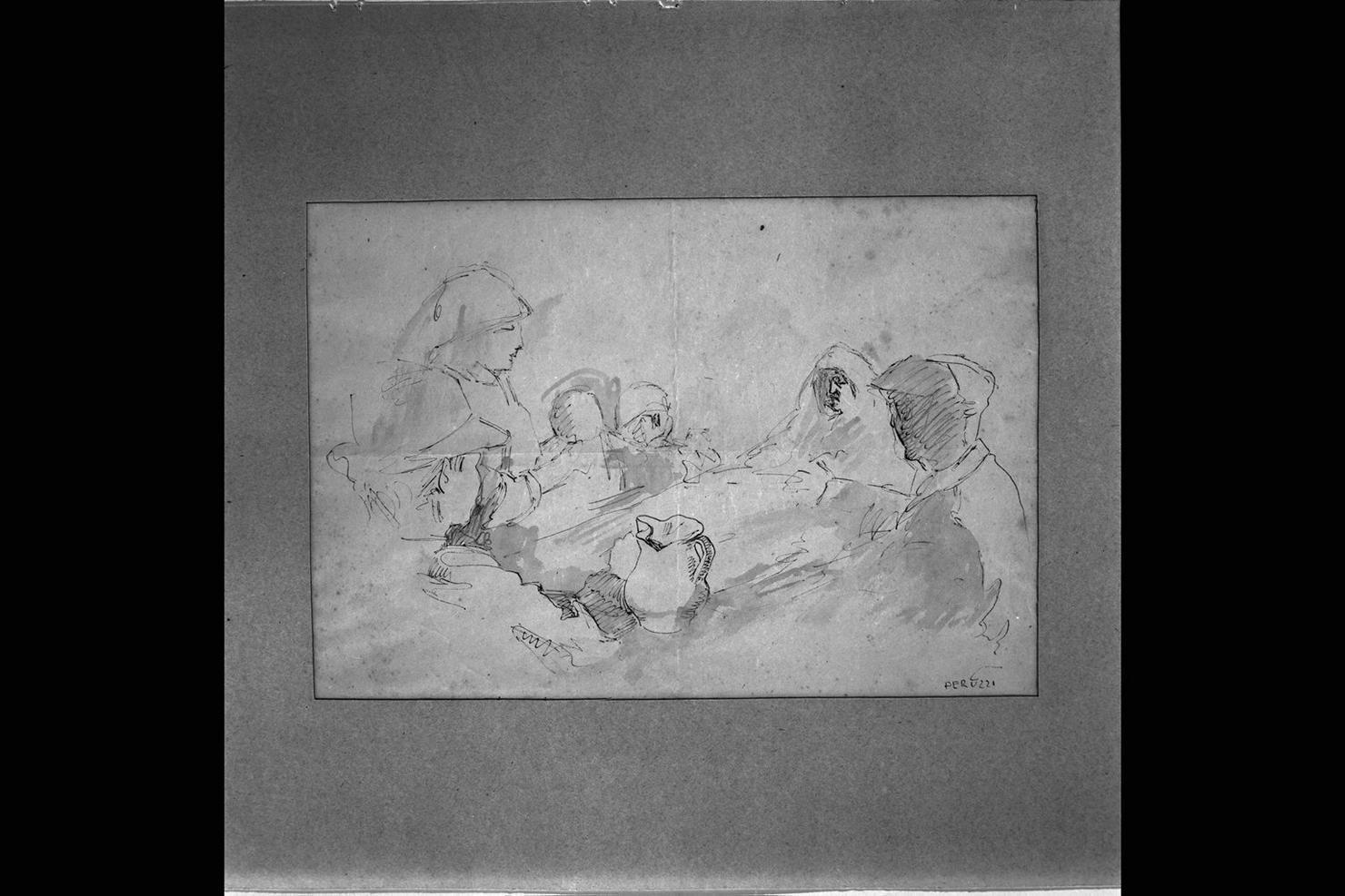 contadini a tavola (disegno) di Peruzzi Cesare (sec. XX)