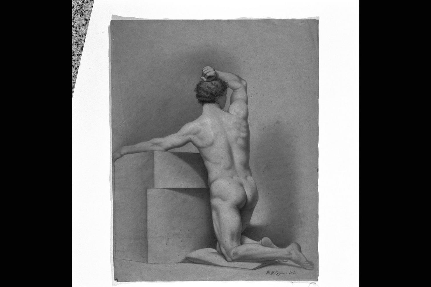 figura maschile nuda (disegno) di Filippucci Cesare (primo quarto sec. XX)