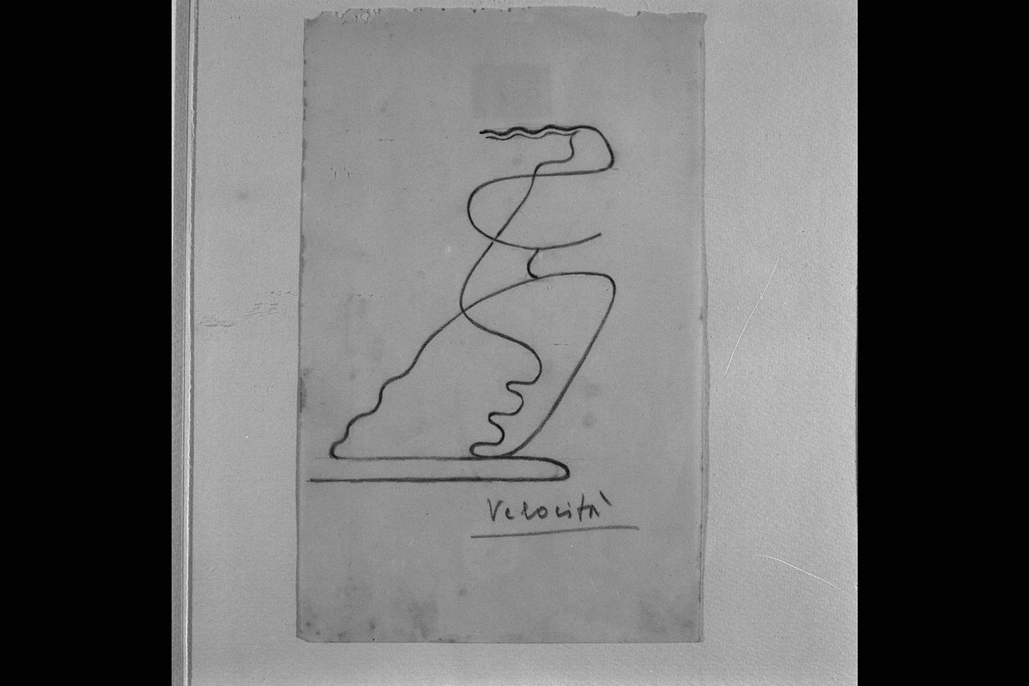 Velocità, figura umana in corsa (disegno) di Peschi Alberto (sec. XX)