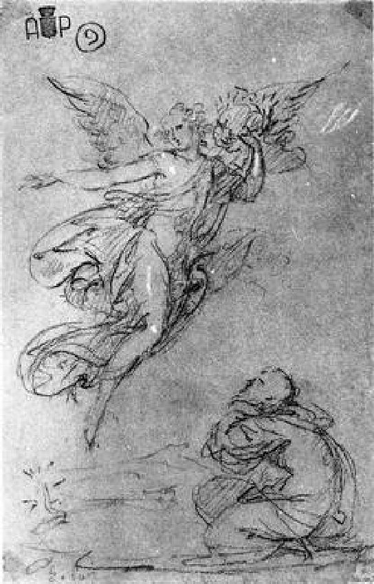 apparizione di un angelo a Sant'Antonio Abate (disegno) di Paci Emidio (sec. XIX)