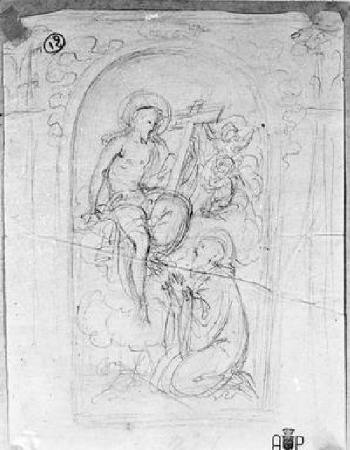 apparizione di Cristo ad un Santo monaco (disegno) di Paci Emidio (sec. XIX)