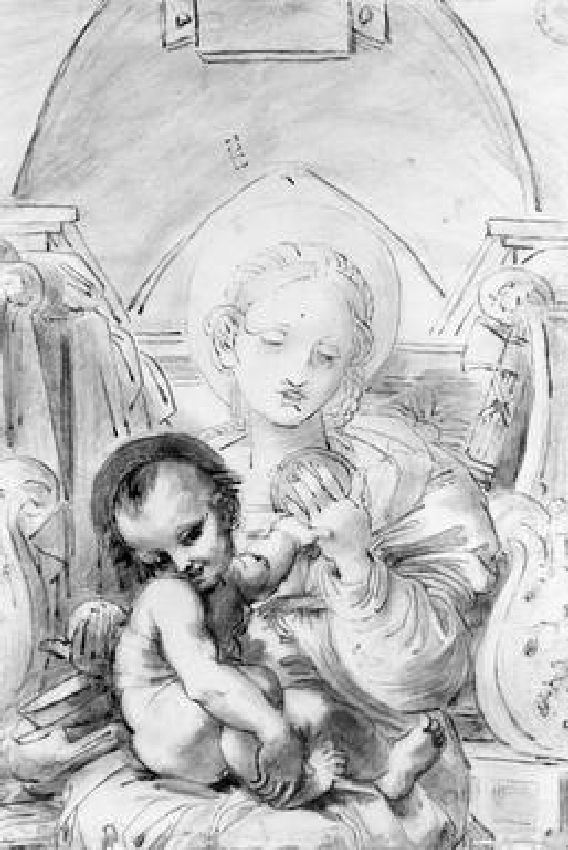 Madonna con Bambino in trono (disegno) di Duranti Fortunato (sec. XIX)