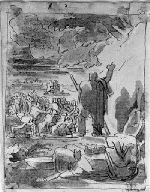 Mosé predica alle folle; fuga in Egitto (?) (disegno) di Duranti Fortunato (sec. XIX)