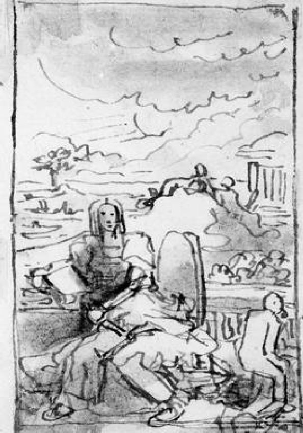 sibilla (?); paesaggio (disegno) di Duranti Fortunato (sec. XIX)