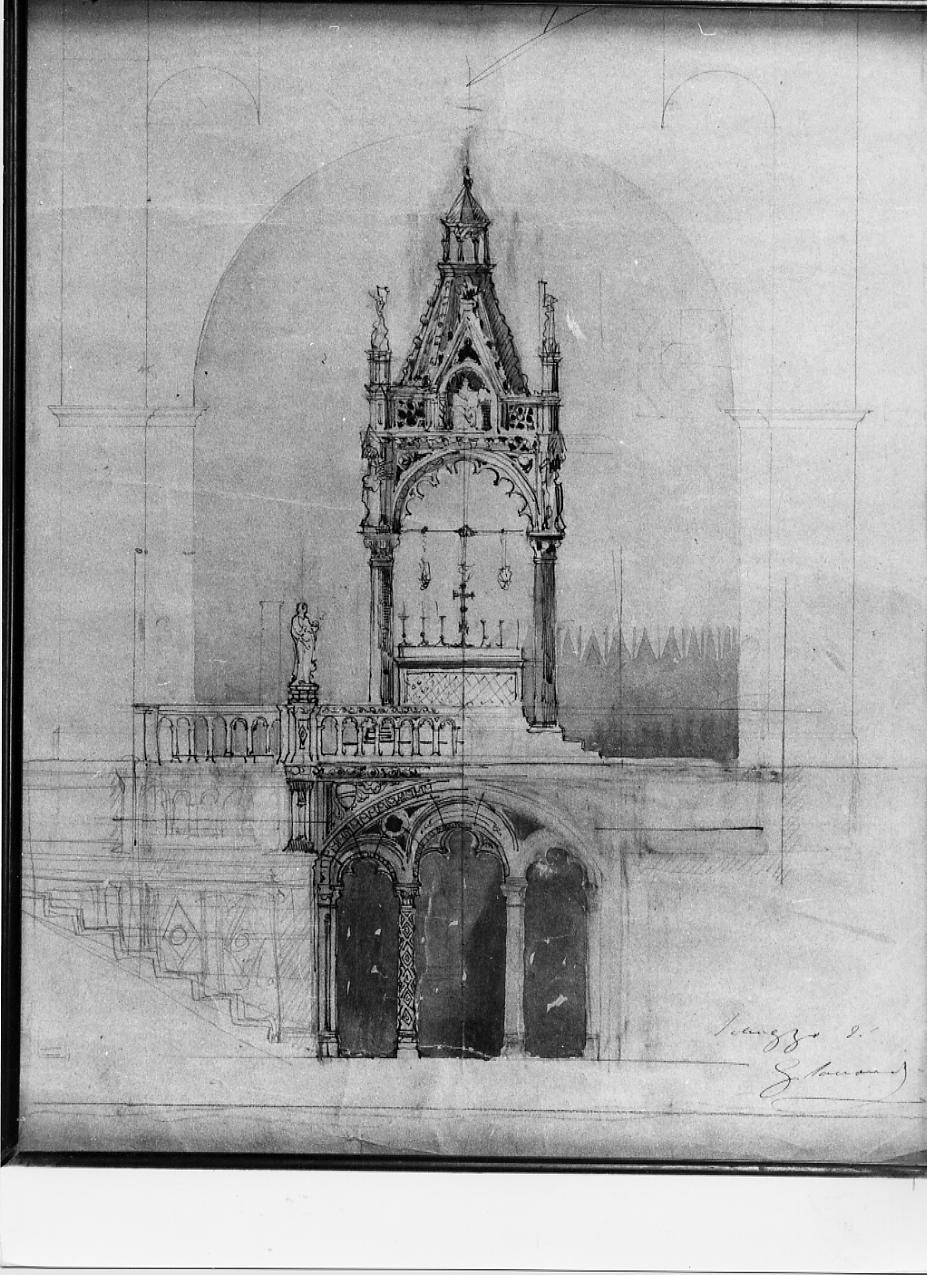 altare papale della Cattedrale di Ascoli Piceno (disegno) di Sacconi Giuseppe (sec. XIX)