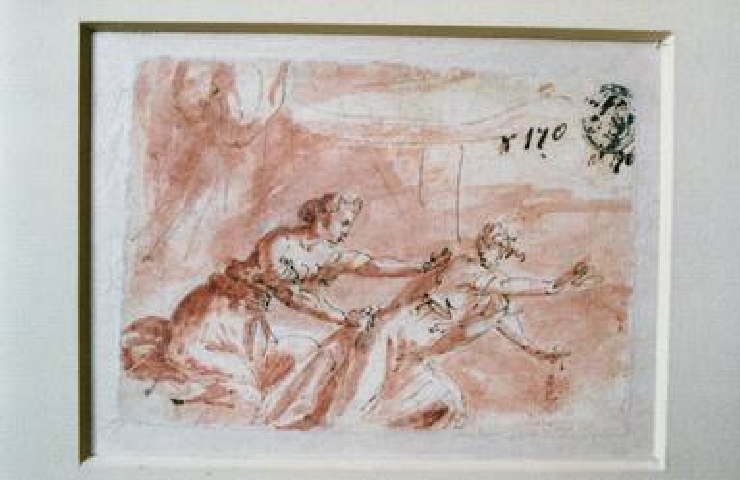 Giuseppe e la moglie di Putifarre (disegno) di Pandolfi Giovanni Giacomo (maniera) (fine/inizio secc. XVI/ XVII)