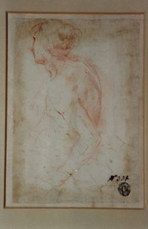 studio per nudo seduto di profilo (disegno) di Montelatici Francesco detto Cecco Bravo (attribuito) (sec. XVII)