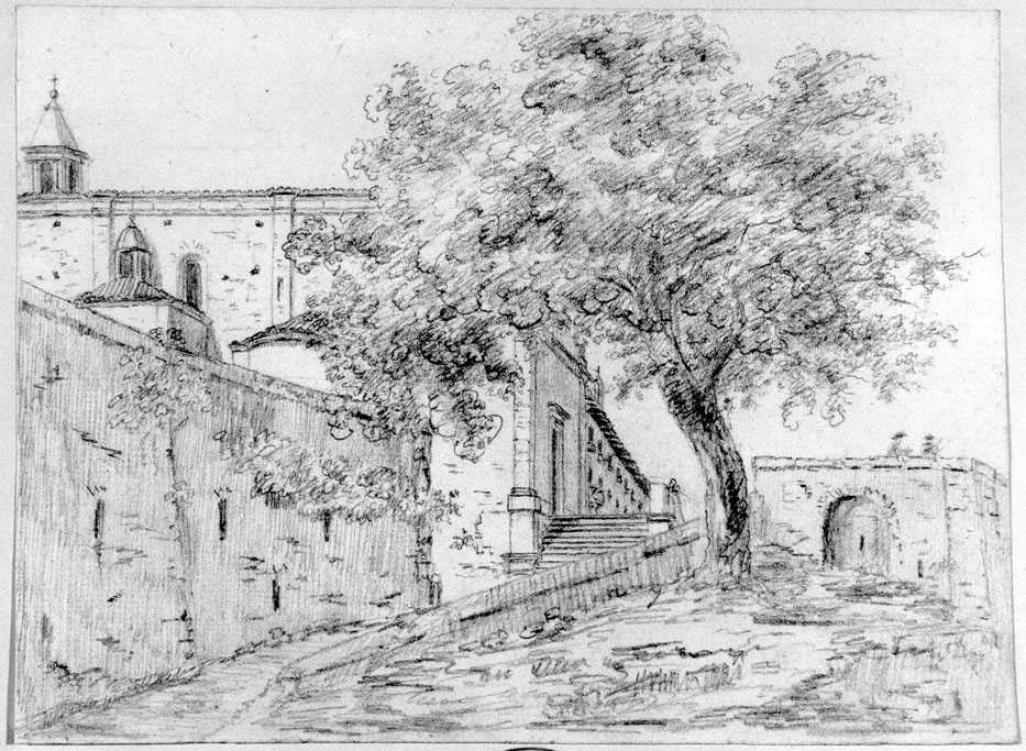 paesaggio con chiesa (disegno) di Honorati Carlo (prima metà sec. XIX)