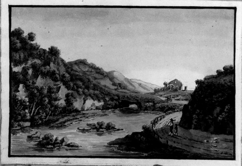 paesaggio fluviale (disegno) di Honorati Bernardino (sec. XIX)
