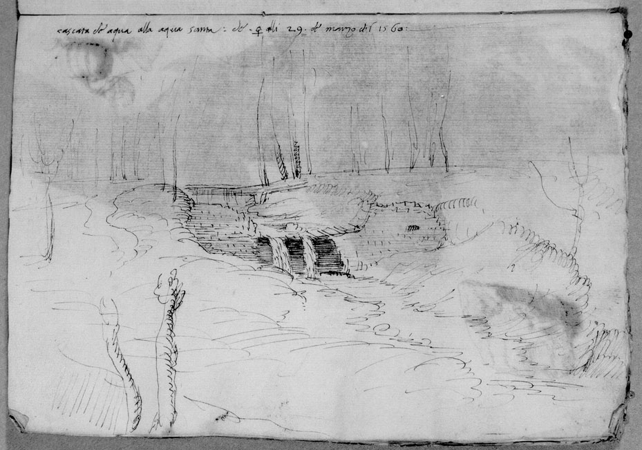 paesaggio con cascata (disegno) di Cibo Gherardo (sec. XVI)