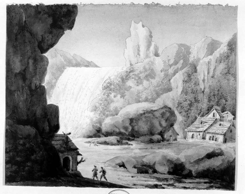 paesaggio con cascata (disegno) di Honorati Carlo (prima metà sec. XIX)