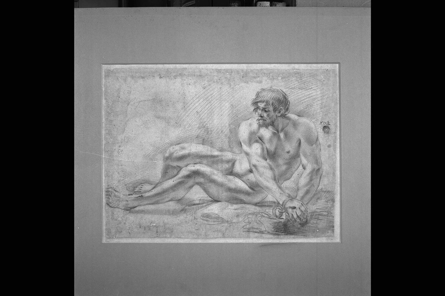 figura maschile seduta (disegno) di Stringa Francesco (attribuito) (fine sec. XVII)