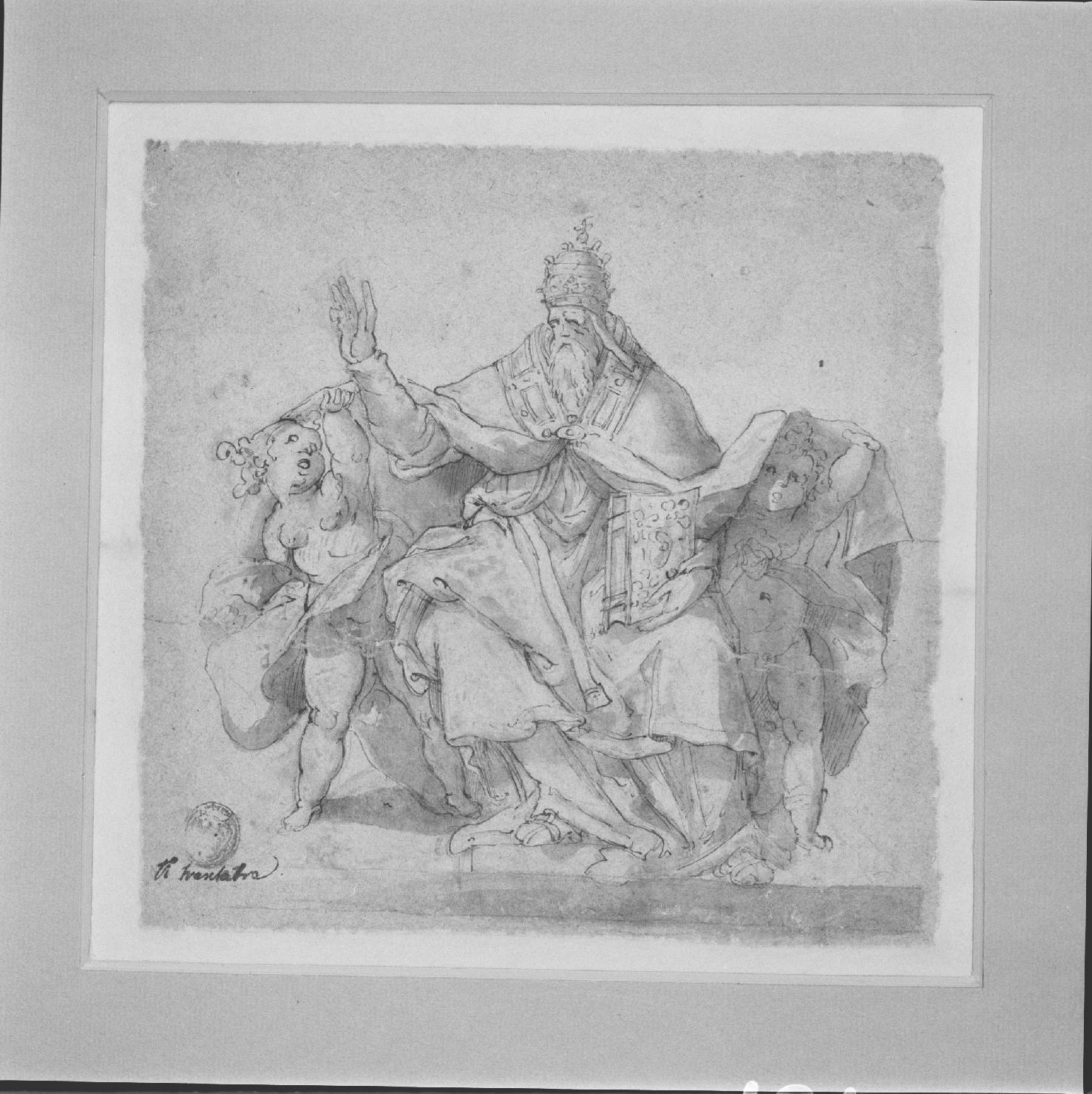 papa benedicente (disegno) di Picchi Giorgio (attribuito) (secc. XVI/ XVII)
