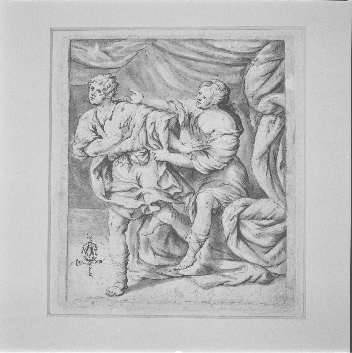 Giuseppe e la moglie di Putifarre (disegno) - ambito romano (sec. XVII)