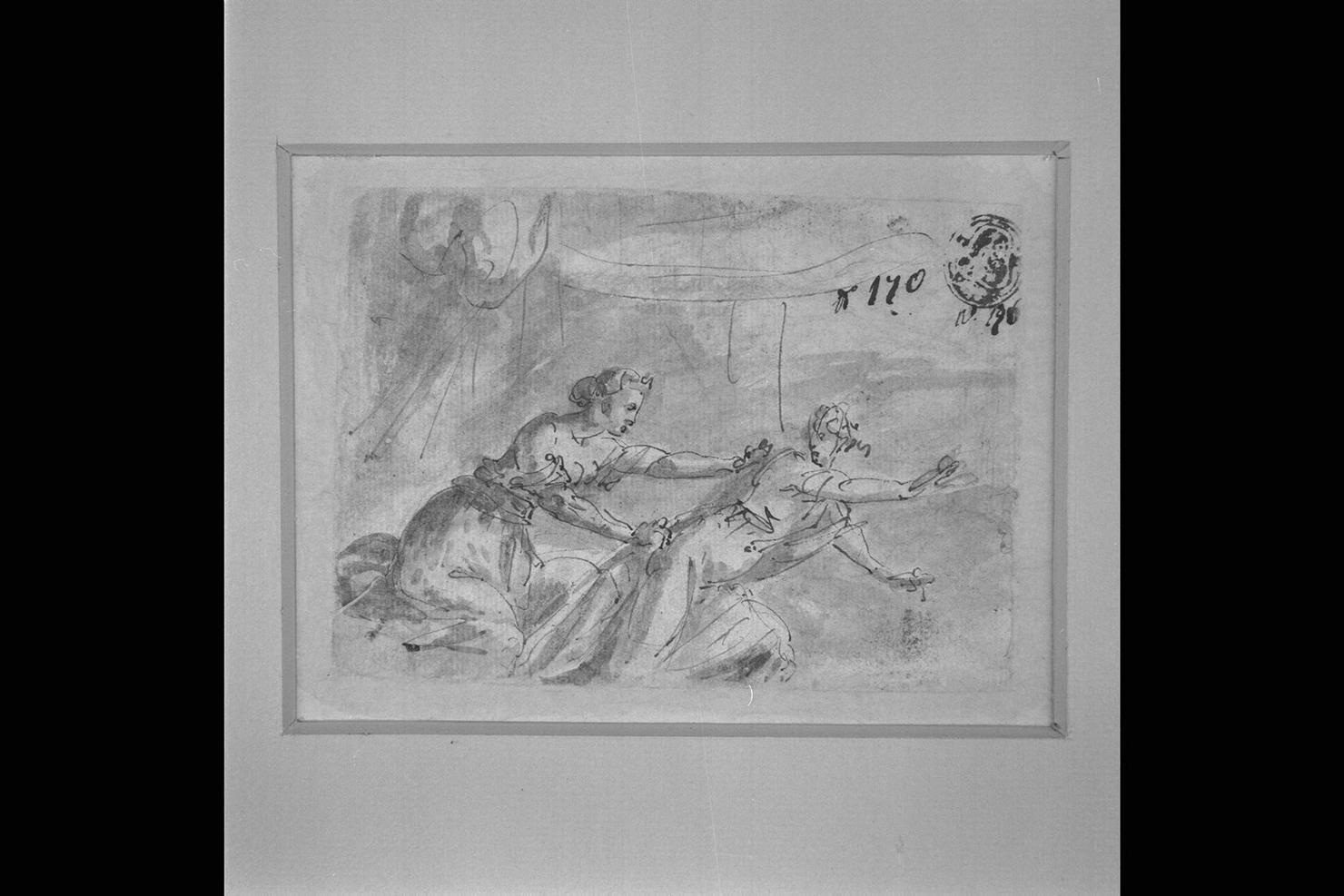 Giuseppe e la moglie di Putifarre (disegno) di Guerrieri Giovanni Francesco (attribuito) (sec. XVII)
