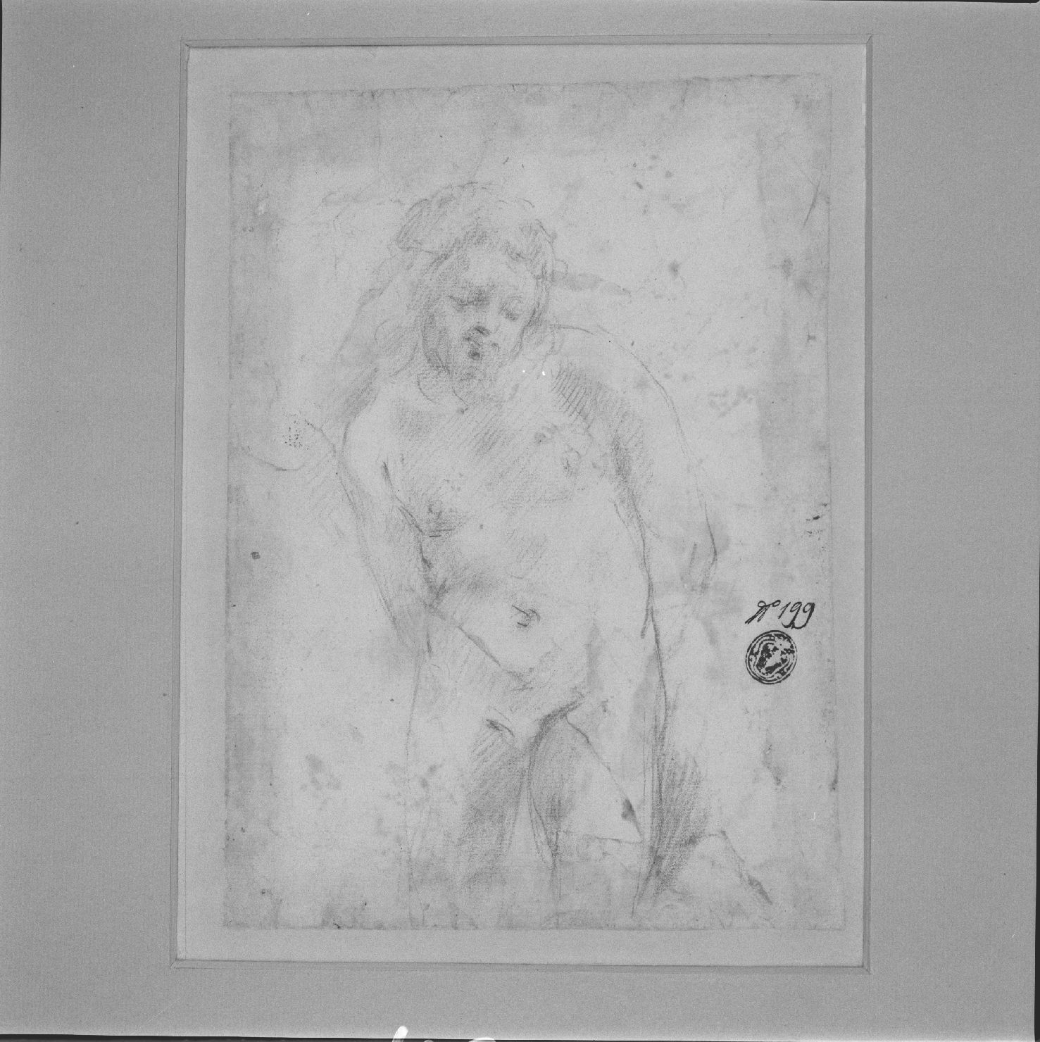 figura maschile nuda (disegno) di Rombaldoni Ippolito detto Pseudo Cecco Bravo (attribuito) (sec. XVII)