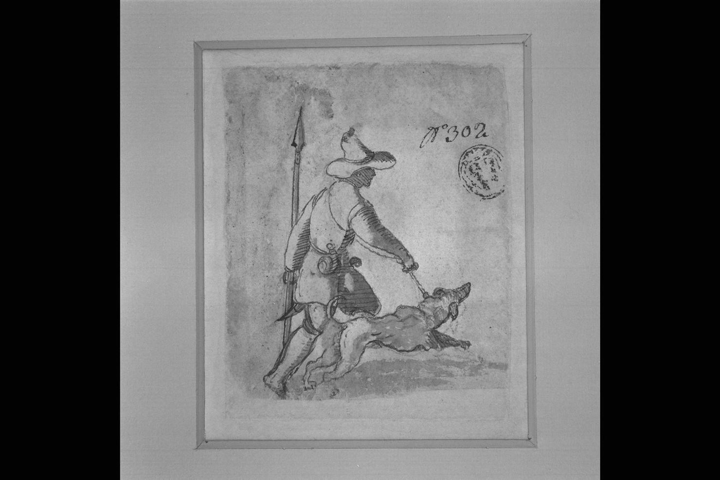 cacciatore con cane (disegno) - ambito romano (secc. XVI/ XVII)