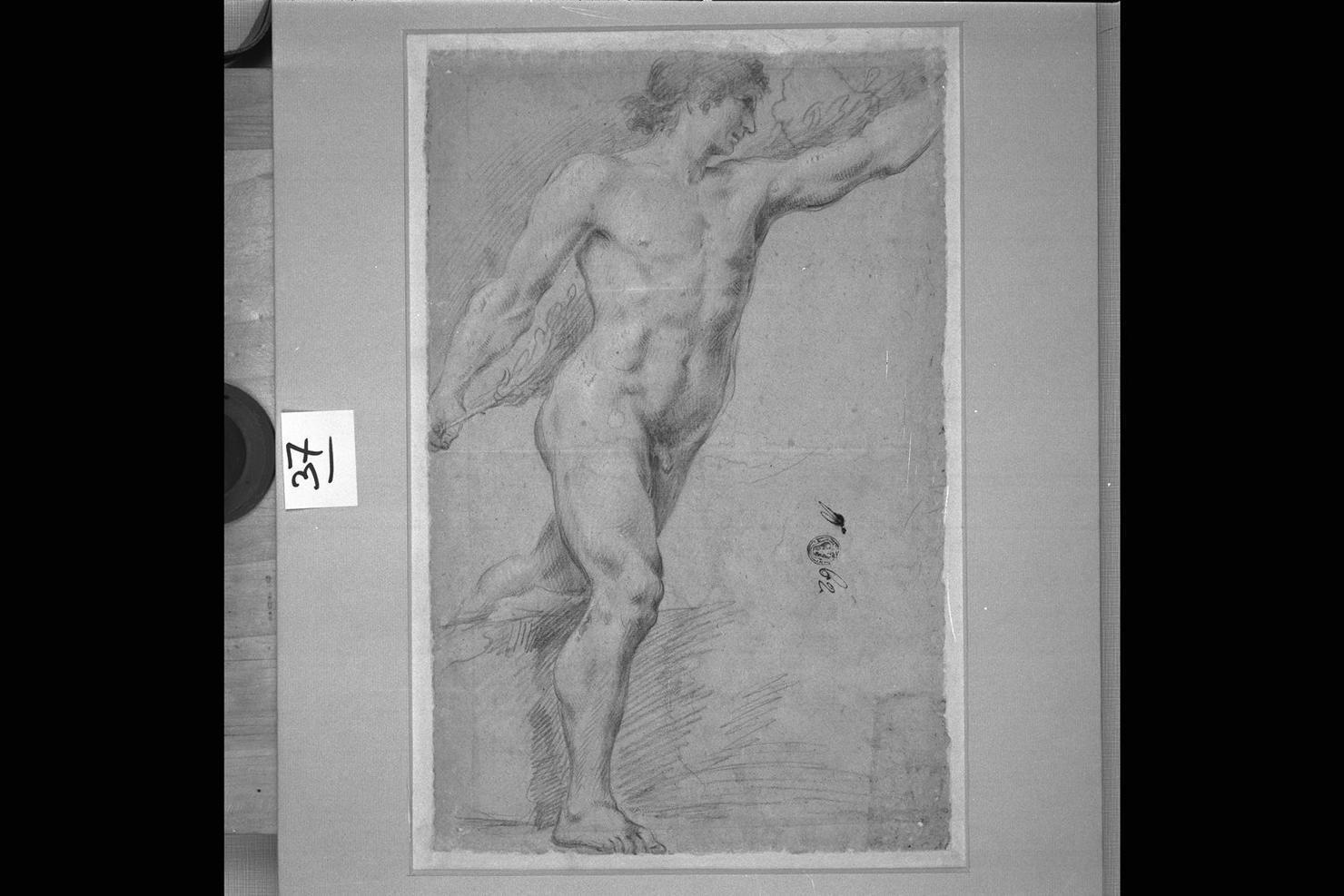 figura maschile nuda (disegno) - ambito romano (sec. XVII)