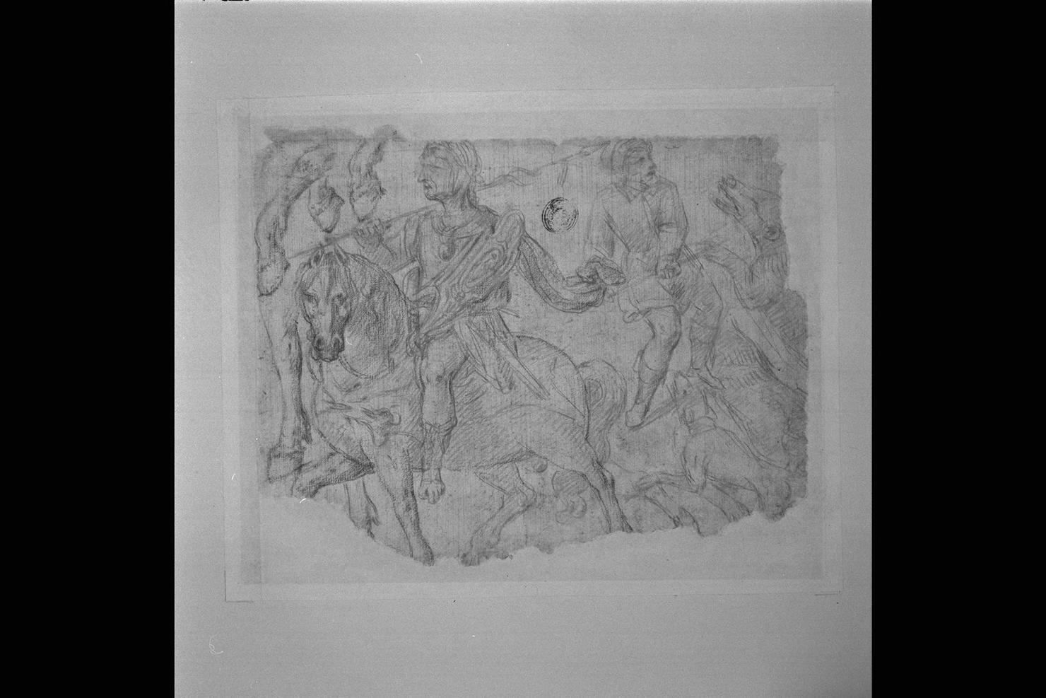 scena di caccia (disegno) di Allegrini Francesco (bottega) (sec. XVII)