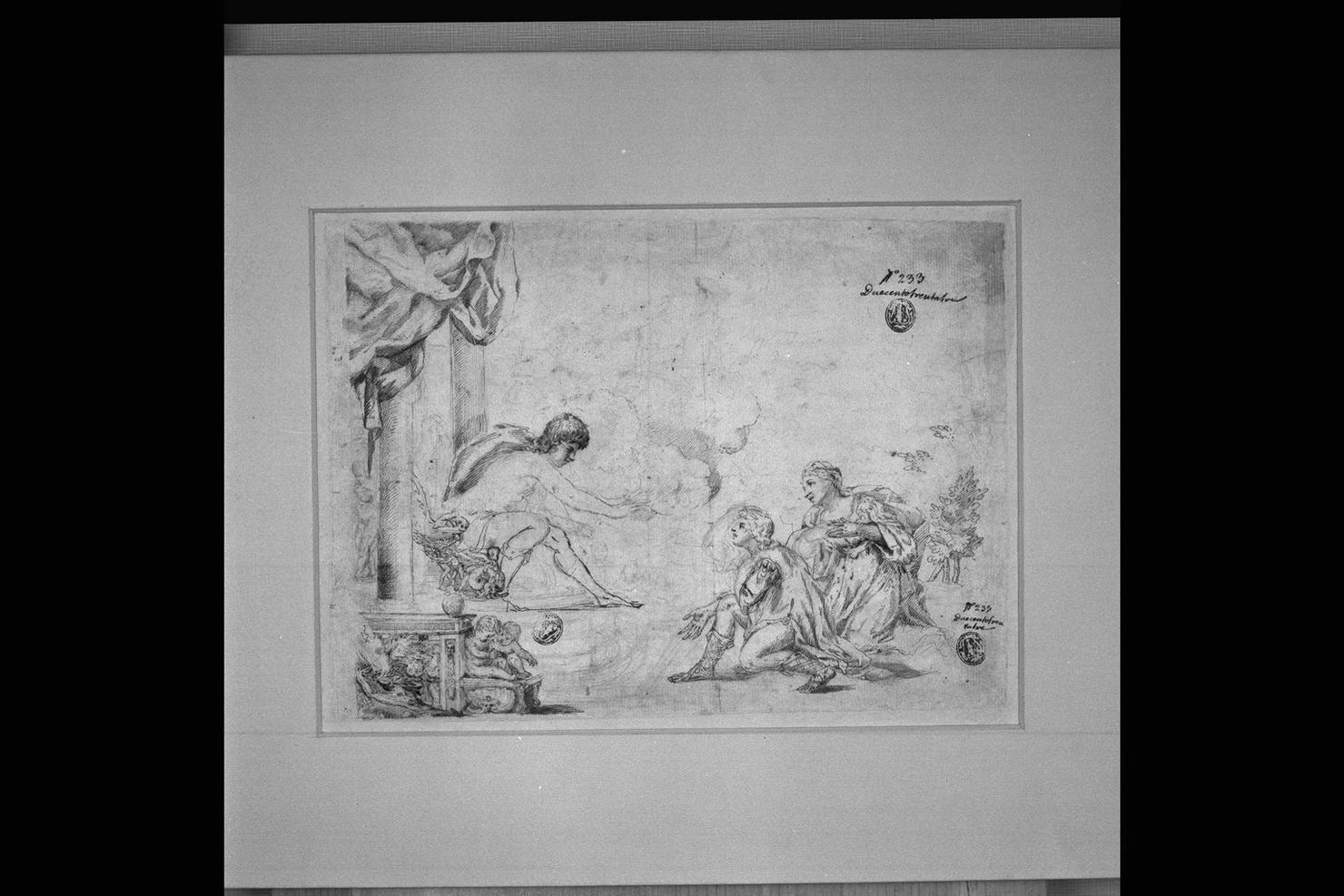 scena mitologica (disegno) di Peruzzini Domenico (attribuito) (sec. XVII)
