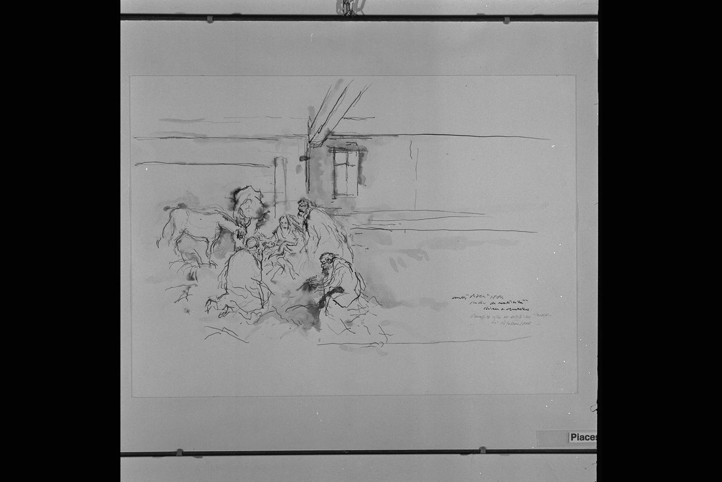Studio per Natività, Sacra Famiglia (disegno) di Piacesi Walter (sec. XX)