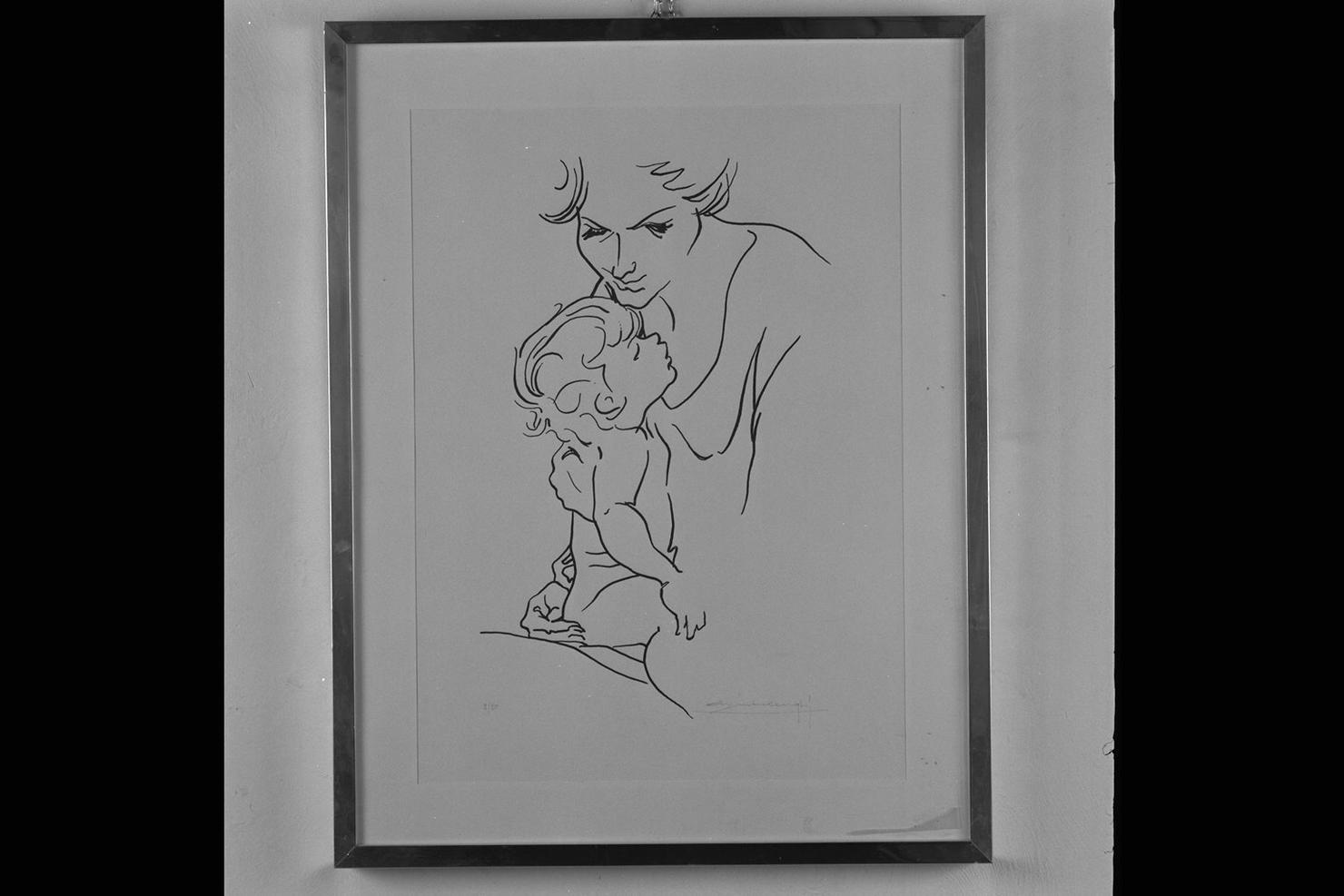 Madonna con Bambino (disegno) di Interlenghi Stefano (sec. XX)