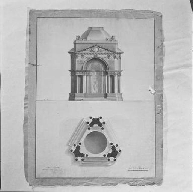 pianta e prospetto per una cisterna pubblica (disegno) di Niccolai Nicola (sec. XVIII)