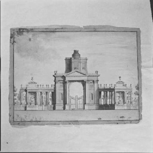 prospetto per porta monumentale di giardino (disegno) di Niccolai Nicola (sec. XVIII)