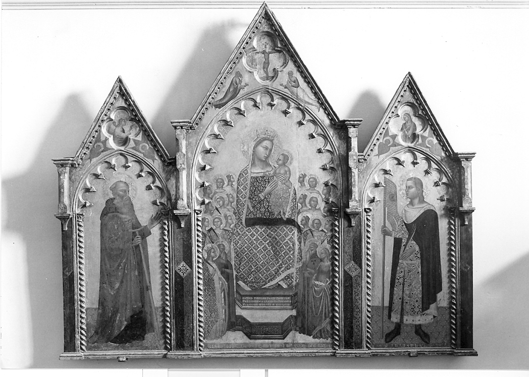 Madonna in trono con Bambino con Sant'Antonio abate e San Giuliano (trittico, insieme) di Nuzi Allegretto (sec. XIV)