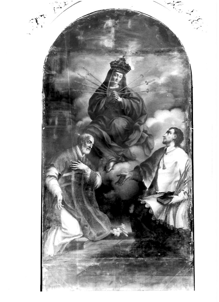 Madonna Addolorata con San Filippo Neri e San Giovanni Nepomuceno (dipinto) di Ricci Ubaldo (attribuito) (sec. XVIII)