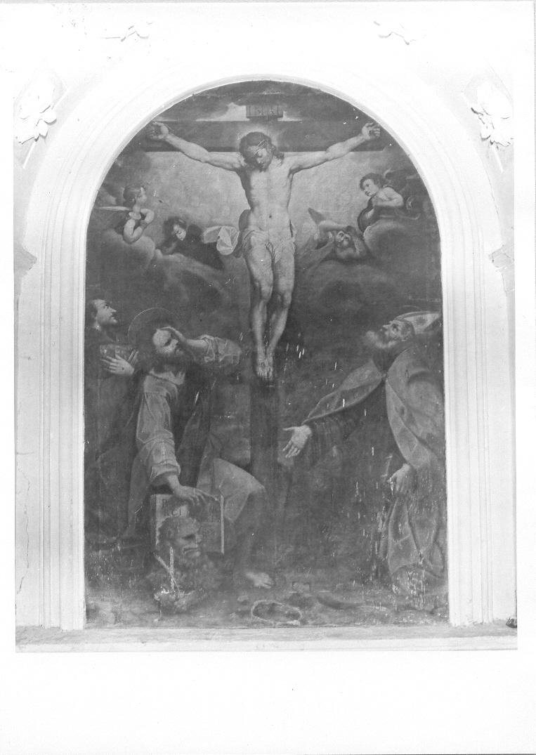 Cristo crocifisso con Santi (dipinto) di Amatori Iacopo (sec. XVII)