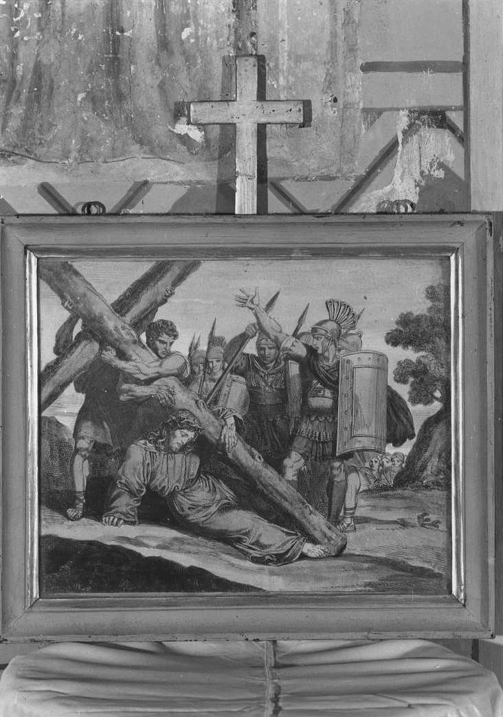 stazione VII: Gesù cade sotto la croce la seconda volta (dipinto, elemento d'insieme) - ambito marchigiano (sec. XIX)